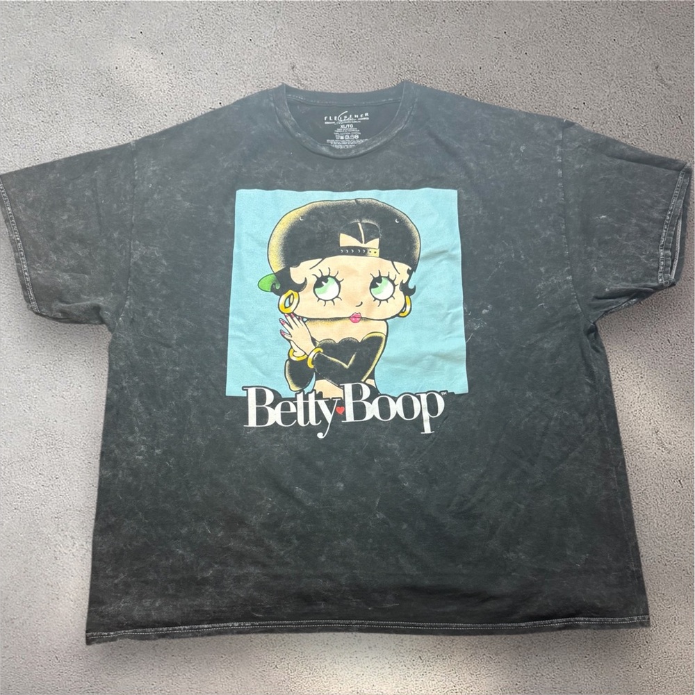 Betty Boop Graphic T-Shirt XL Black Mineral Wash Streetwear Fleischer Studios